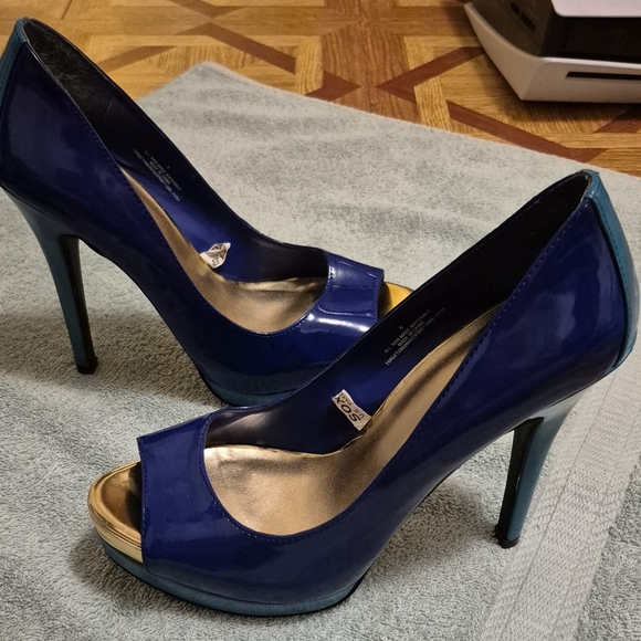 Mossimo Womens Stiletto Heels Shoes Size 8 Slip On Blue/Teal Peep Toe - Picture 7 of 12